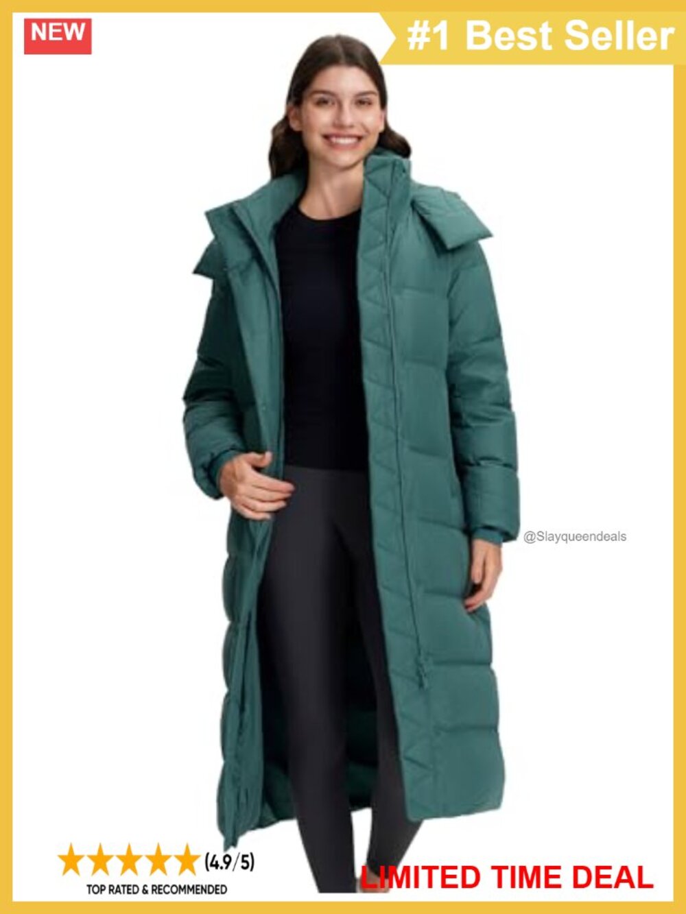Women's Long Down Puffer Jacket 650 Fill Power Hooded Winter Coat